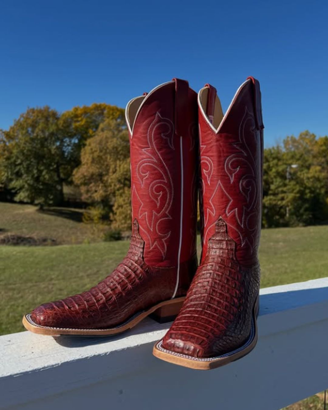 Nigro's Exclusive Men's Anderson Bean Rust Lux Caiman Hornback with 13_ Red Fools Goat Tops