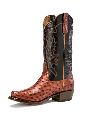 Men's Rios of Mercedes Almond Americano Full Quill Ostrich with 13" Black Calfskin Tops
